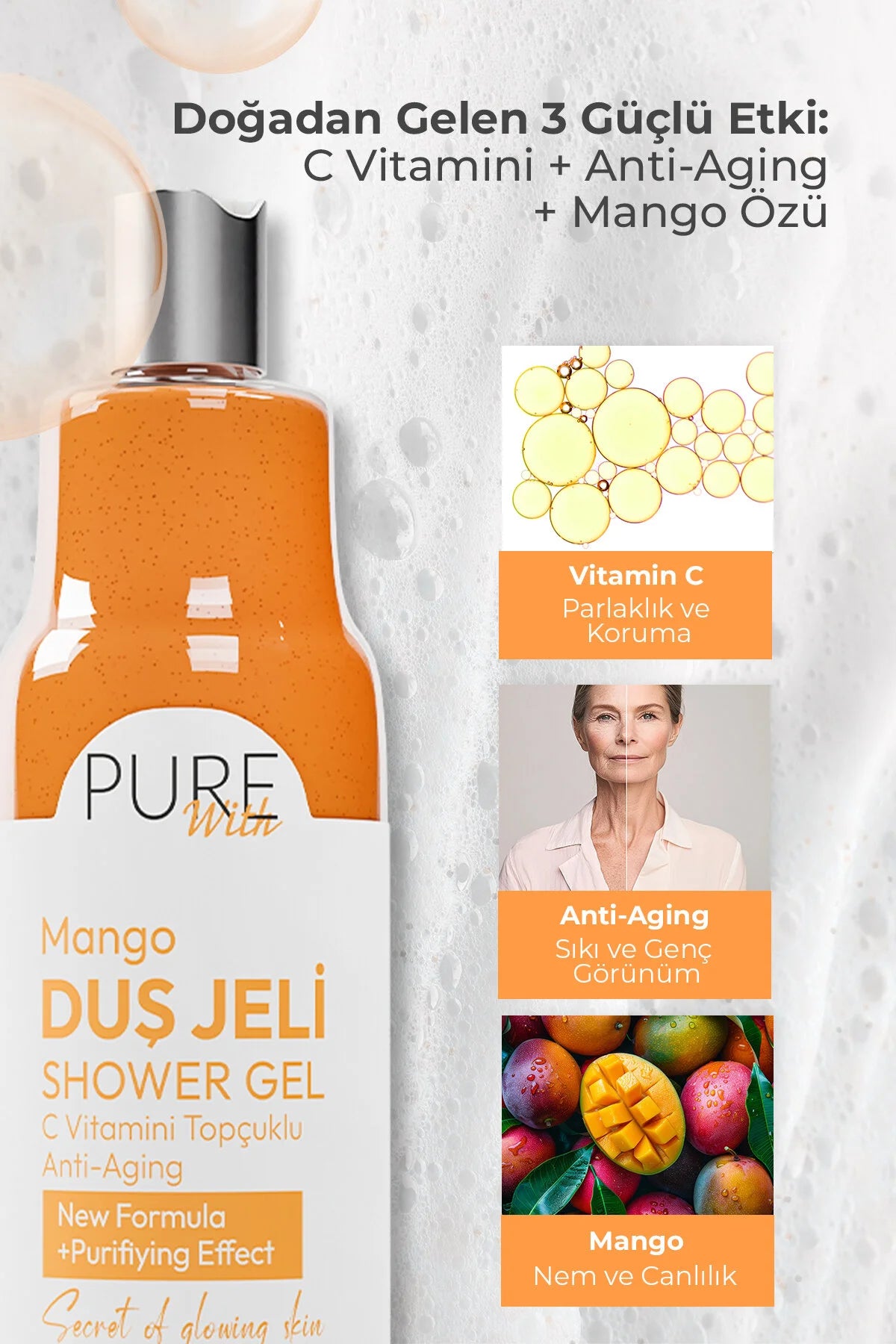 Pure With Mangolu Duş Jeli (Vitamin Topçuklu) 400 ml